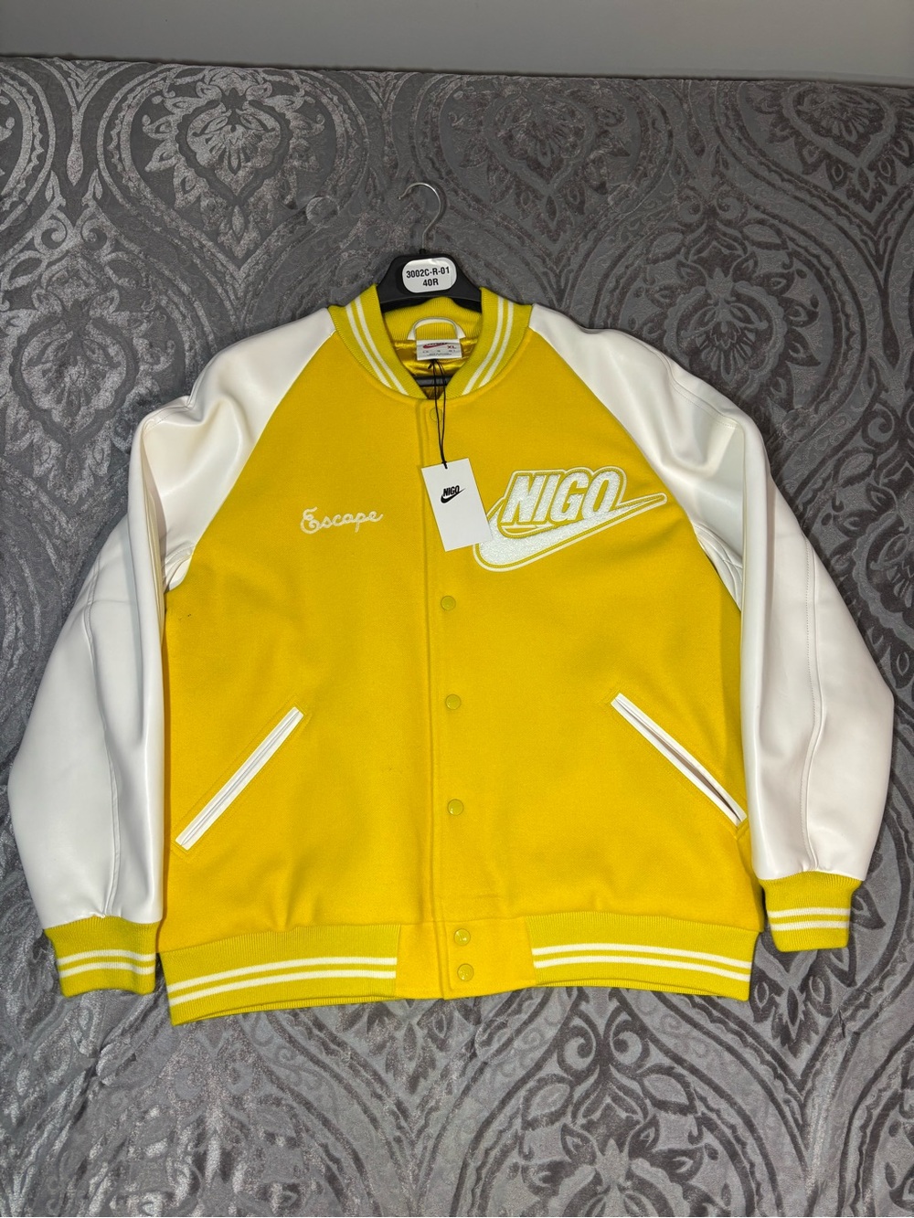 BNWT Nike Mens Sz X-Large Nigo Varsity Football Jacket Yellow White Big Swoosh